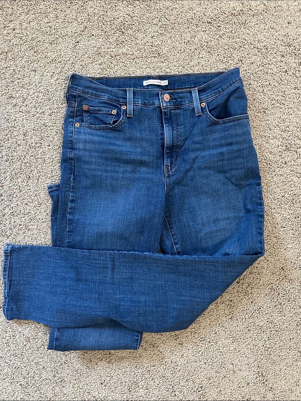 Straight Leg Women's Denim Jeans in Dark Blue